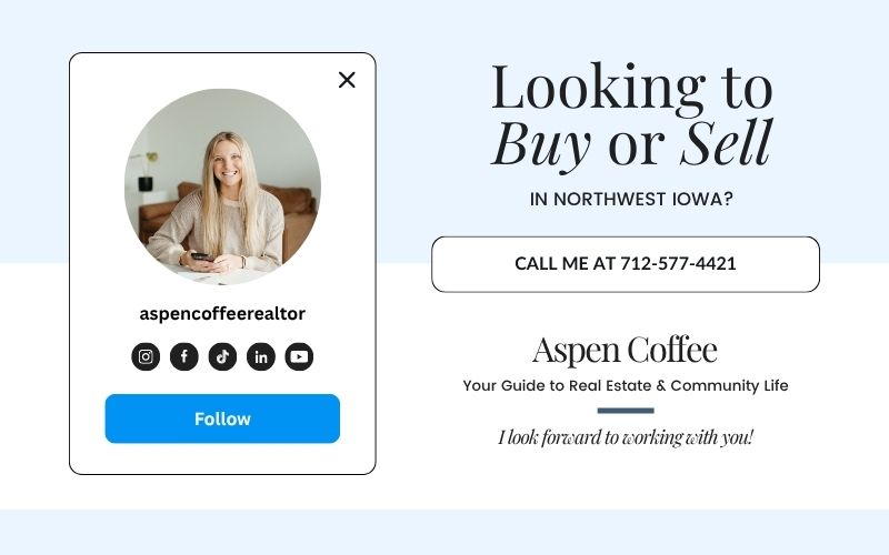 Aspen Coffee REALTOR contact graphic for buying or selling a home in Northwest Iowa