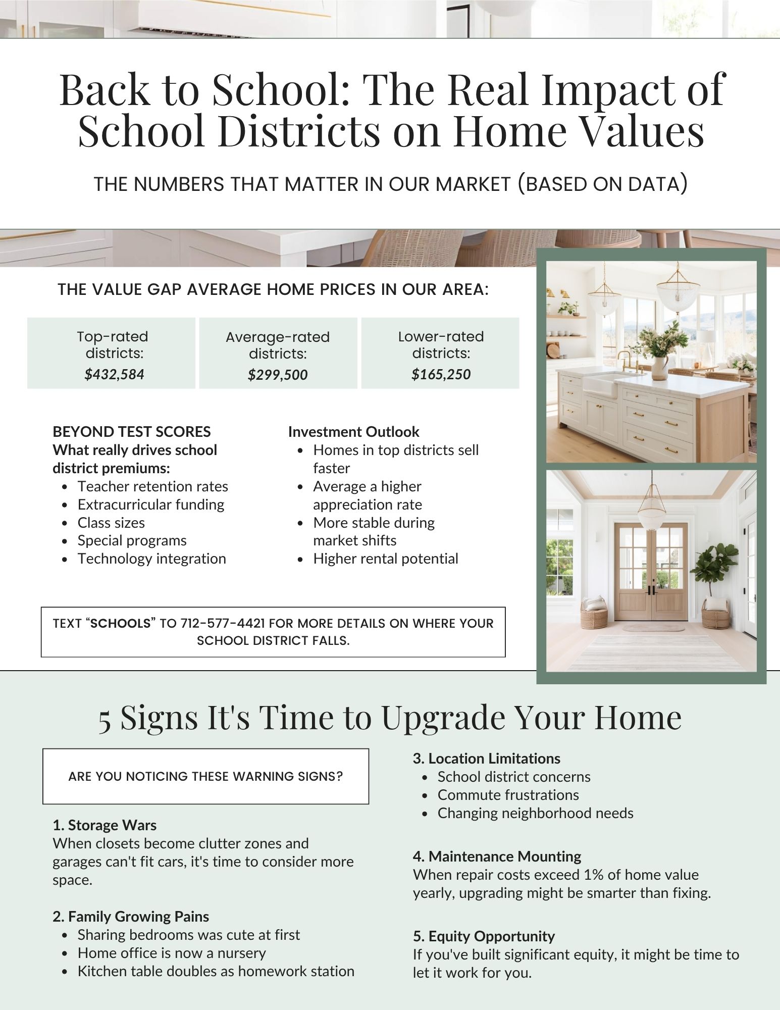 August 2026 real estate guide explaining how school districts can affect home values and five signs homeowners may be ready to upgrade their home in Northwest Iowa.